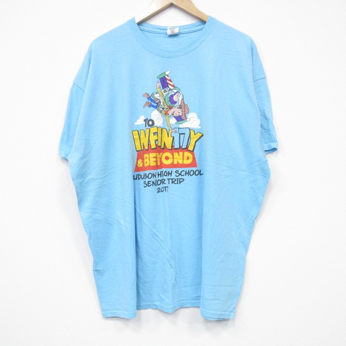 XL★古着 半袖 Tシャツ メンズ トイストーリー バズ 大きいサイズ コットン クルーネック 水色 25jul25 中古