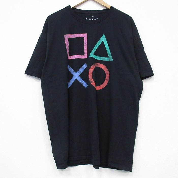 XL★古着 リップルジャンクション 半袖 Tシャツ メンズ プレイステーション 大きいサイズ コットン クルーネック 黒 ブラック 25jul25 中古