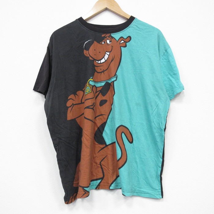 XL★古着 半袖 Tシャツ メンズ アニメ スクービードゥー コットン クルーネック 黒他 ブラック 25jul25 中古