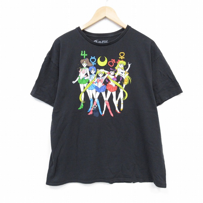 XL★古着 半袖 Tシャツ メンズ アニメ セーラームーン コットン クルーネック 黒 ブラック 【spe】 25jul26 中古