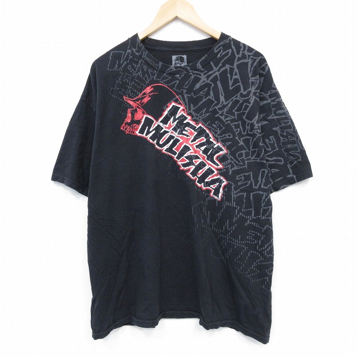 【50%OFF】XL★古着 メタルマリーシャ 半袖 Tシャツ メンズ ビッグロゴ 大きいサイズ コットン クルーネック 黒 ブラック 25jul26 中古