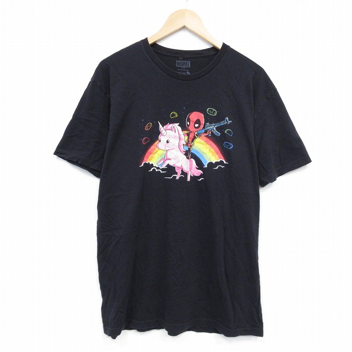 L★古着 半袖 Tシャツ メンズ マーベル デッドプール クルーネック 黒 ブラック 25jul26 中古
