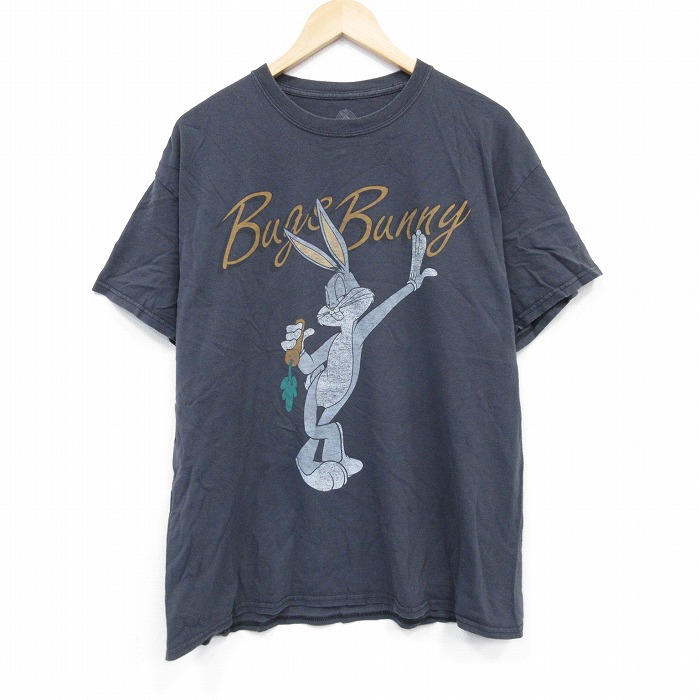 XL★古着 半袖 Tシャツ メンズ ルーニーテューンズ LOONEY TUNES バックスバニー コットン クルーネック 濃グレー 25jul26 中古