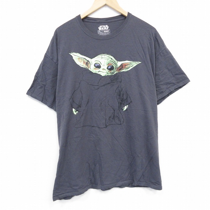XL★古着 半袖 Tシャツ メンズ スターウォーズ STAR WARS グローグー コットン クルーネック グレー 25jul26 中古