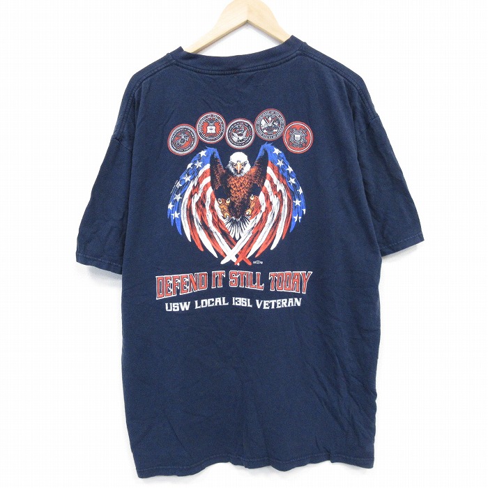 XL★古着 半袖 Tシャツ メンズ 鳥 大きいサイズ クルーネック 紺 ネイビー 25jul26 中古