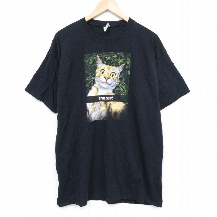 L★古着 フルーツオブザルーム 半袖 Tシャツ メンズ ネコ コットン クルーネック 黒 ブラック 25jul26 中古