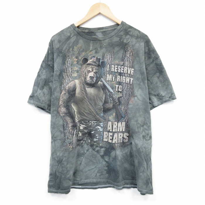 【20%OFF】XL★古着 THE MOUNTAIN 半袖 Tシャツ メンズ クマ コットン クルーネック 緑他 グリーン ダイダイ 25jul26 中古