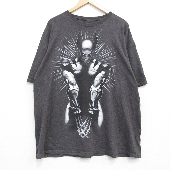 【50%OFF】XL★古着 半袖 Tシャツ メンズ マーベル ウルヴァリン 大きいサイズ クルーネック 濃グレー 霜降り 25jul25 中古