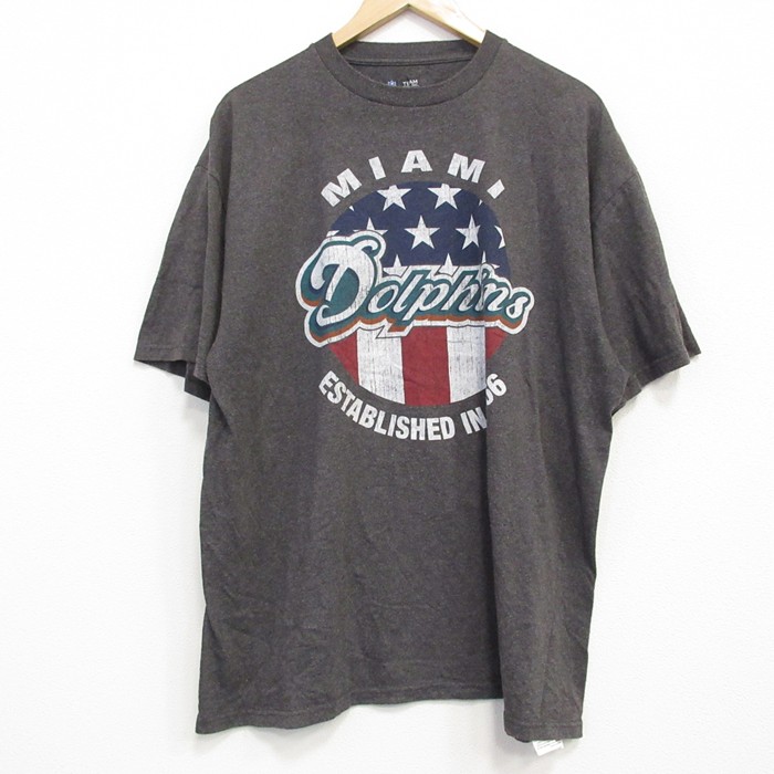 XL★古着 半袖 Tシャツ メンズ NFL マイアミドルフィンズクルーネック 濃グレー 霜降り アメフト スーパーボウル 25jul25 中古