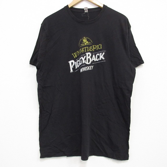 L★古着 半袖 Tシャツ メンズ ウィスキー コットン クルーネック 黒 ブラック 25jul25 中古