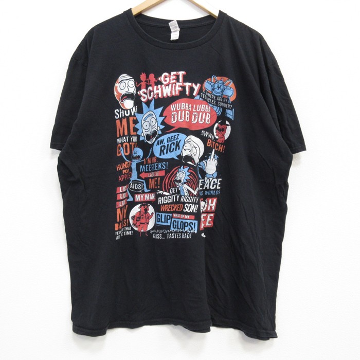 XL★古着 半袖 Tシャツ メンズ アニメ リックアンドモーティ 大きいサイズ コットン クルーネック 黒 ブラック 25jul25 中古
