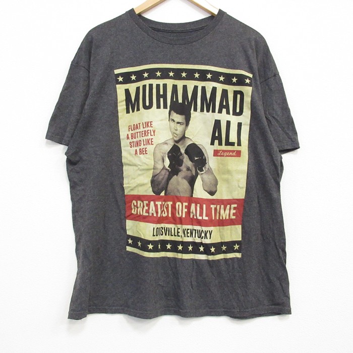 XL★古着 半袖 Tシャツ メンズ モハメドアリ クルーネック 濃グレー 霜降り 25jul25 中古