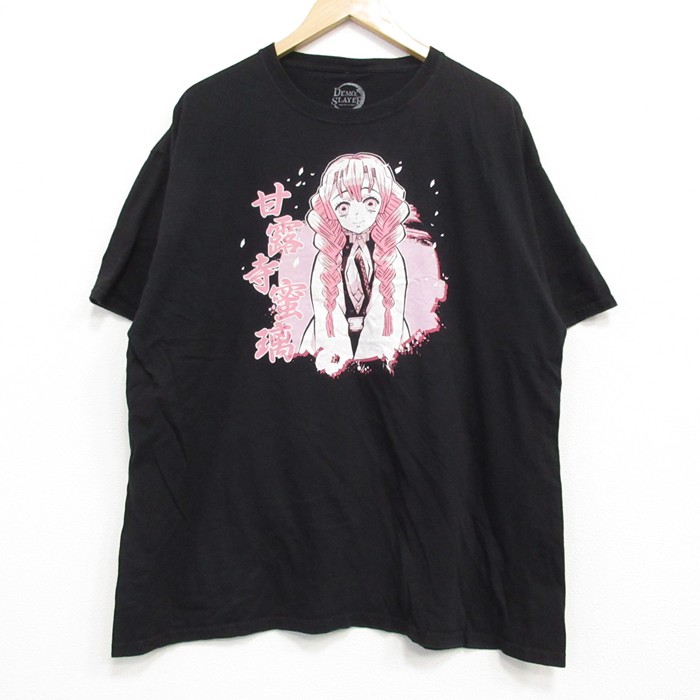 XL★古着 半袖 Tシャツ メンズ 鬼滅の刃 甘露寺蜜璃 コットン クルーネック 黒 ブラック 25jul25 中古