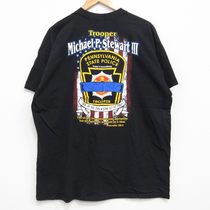 【50%OFF】XL★古着 半袖 Tシャツ メンズ ポリス コットン クルーネック 黒 ブラック 25jul25 中古