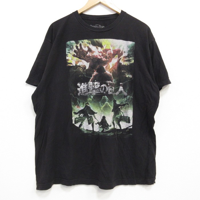 XL★古着 リップルジャンクション 半袖 Tシャツ メンズ アニメ 進撃の巨人 コットン クルーネック 黒 ブラック 25jul25 中古