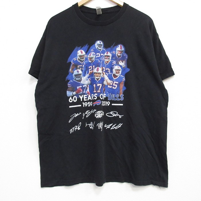 XL★古着 半袖 Tシャツ メンズ NFL バッファロービルズ コットン クルーネック 黒 ブラック アメフト スーパーボウル 25jul25 中古