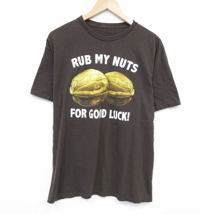 【20%OFF】XL★古着 半袖 Tシャツ メンズ ナッツ コットン クルーネック こげ茶 ブラウン 25jul28 中古