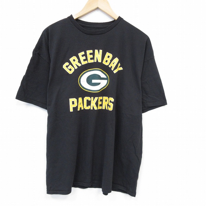 XL★古着 半袖 Tシャツ メンズ NFL グリーンベイペッカーズ 大きいサイズ コットン クルーネック 黒 ブラック アメフト スーパーボウル 25jul28 中古
