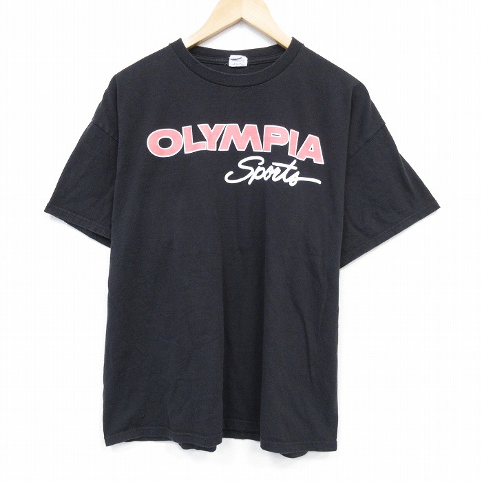 XL★古着 半袖 Tシャツ メンズ オリンピア コットン クルーネック 黒 ブラック 25jul28 中古