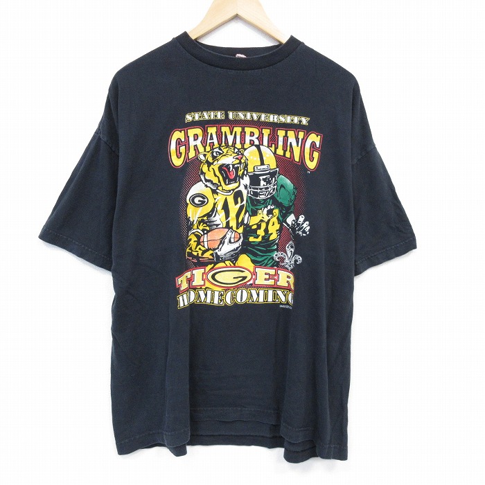 【50%OFF】XL★古着 半袖 Tシャツ メンズ アメフト 大きいサイズ コットン クルーネック 黒 ブラック 25jul28 中古