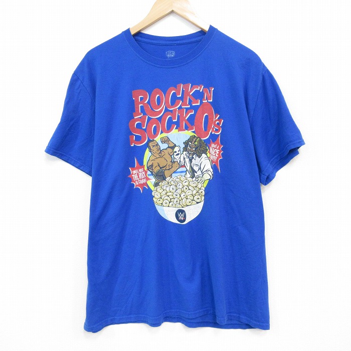 XL★古着 半袖 Tシャツ メンズ ワールドプロレスリング クルーネック 青 ブルー 25jul28 中古