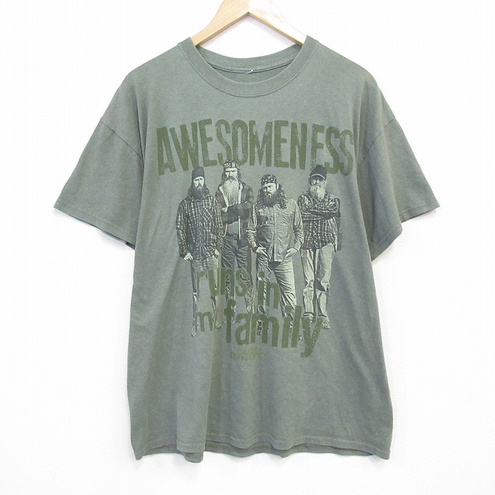 XL★古着 半袖 Tシャツ メンズ ダックダナスティクルーネック 薄緑 グリーン 霜降り 25jul28 中古