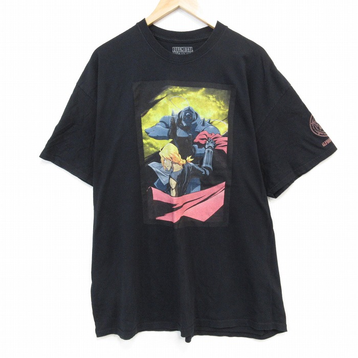 XL★古着 半袖 Tシャツ メンズ アニメ 鋼の錬金術師 大きいサイズ コットン クルーネック 黒 ブラック 【spe】 25jul28 中古