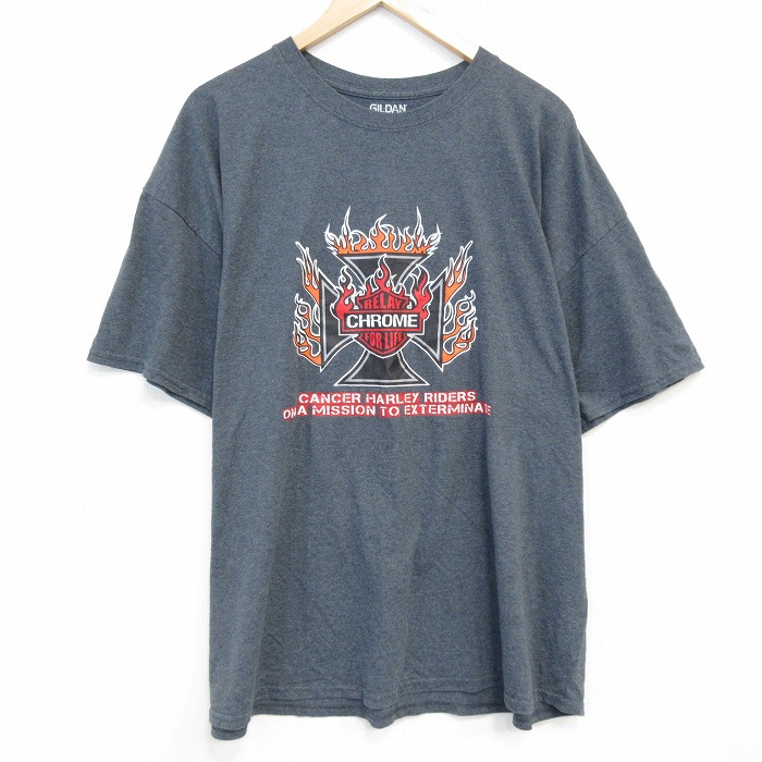 XL★古着 半袖 Tシャツ メンズ CHROME 大きいサイズ クルーネック 濃グレー 霜降り 25jul28 中古