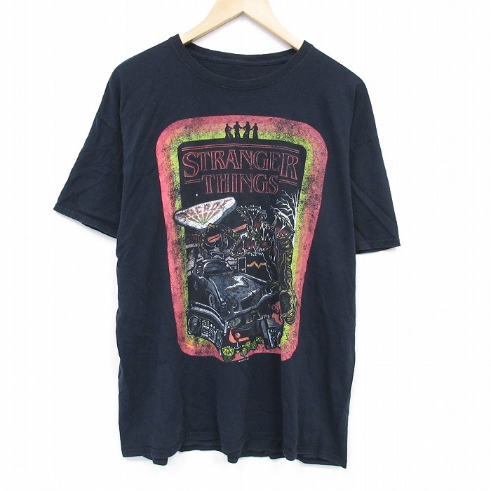 XL★古着 半袖 Tシャツ メンズ ドラマ ストレンジャーシングス クルーネック 黒 ブラック 【spe】 25jul29 中古