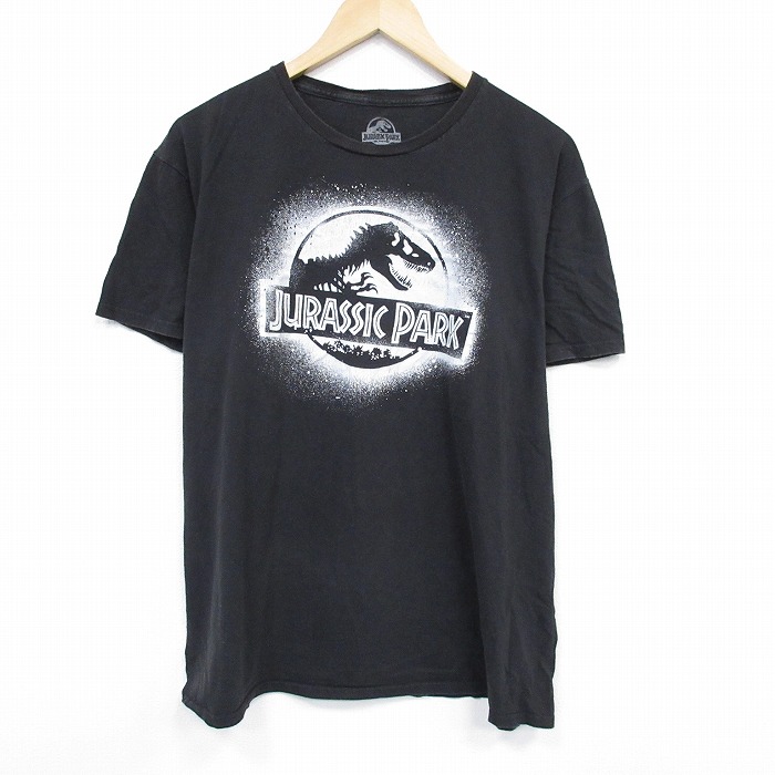 XL★古着 半袖 Tシャツ メンズ 映画 ジュラシックパーク 大きいサイズ コットン クルーネック 黒 ブラック 25jul29 中古