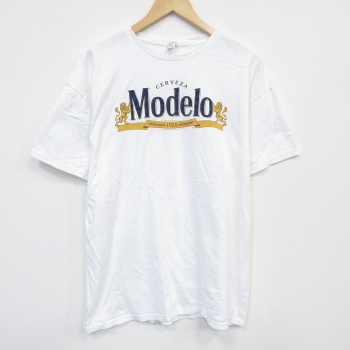 【50%OFF】XL★古着 半袖 Tシャツ メンズ モデロビール コットン クルーネック 白 ホワイト 25jul29 中古