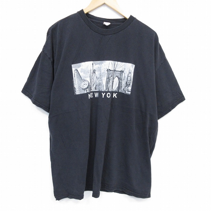 XL★古着 半袖 Tシャツ メンズ ニューヨーク 大きいサイズ コットン クルーネック 黒 ブラック 25jul29 中古