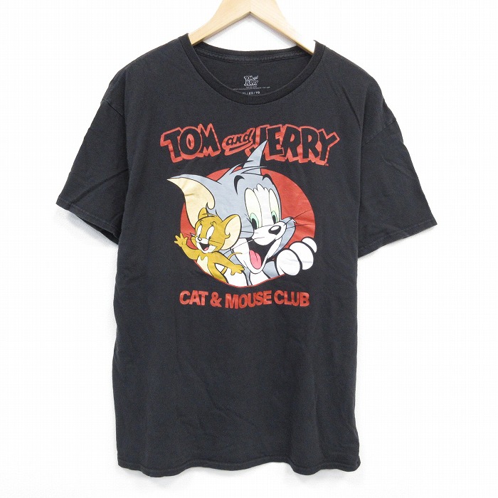 XL★古着 半袖 Tシャツ メンズ アニメ トムとジェリー コットン クルーネック 黒 ブラック 25jul29 中古
