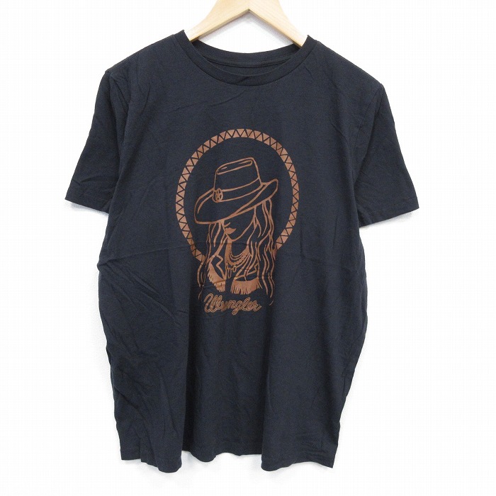 XL★古着 半袖 Tシャツ メンズ ラングラー Wrangler クルーネック 黒 ブラック 25jul29 中古