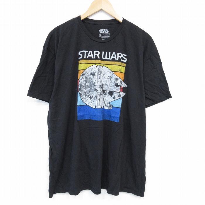XL★古着 半袖 Tシャツ メンズ スターウォーズ STAR WARS ファルコン 大きいサイズ コットン クルーネック 黒 ブラック 25jul29 中古
