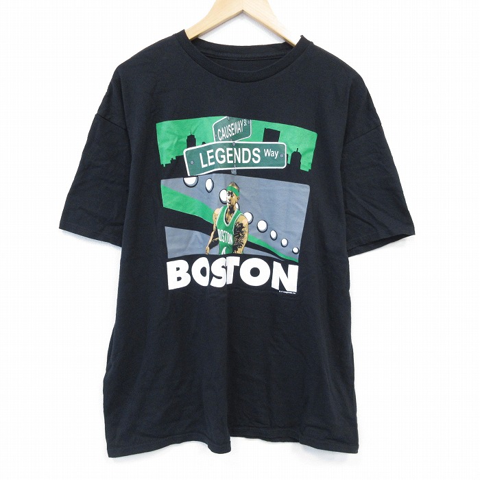 XL★古着 半袖 Tシャツ メンズ NBA ボストンセルティックス コットン クルーネック 黒 ブラック バスケットボール 25jul29 中古