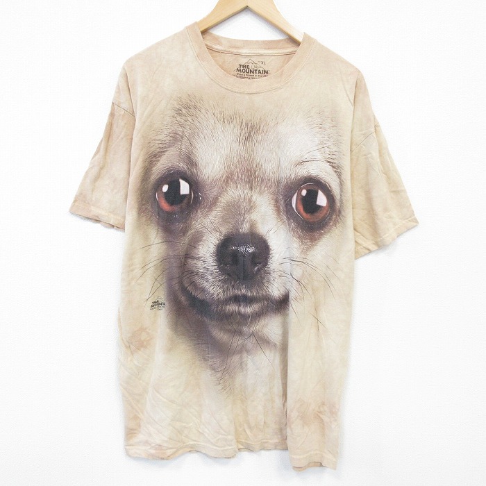 XL★古着 YHE MOUNTAIN 半袖 Tシャツ メンズ 犬 大きいサイズ コットン クルーネック 濃ベージュ他 カーキ タイダイ 25jul29 中古