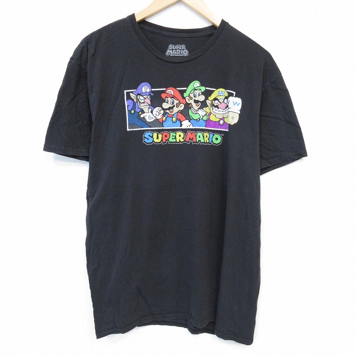 XL★古着 半袖 Tシャツ メンズ ゲーム ニンテンドー スーパーマリオ コットン クルーネック 黒 ブラック 25jul29 中古