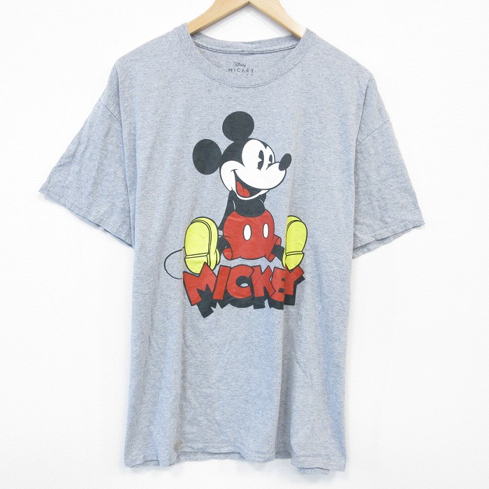 【20%OFF】XL★古着 半袖 Tシャツ メンズ ディズニー DISNEY ミッキー MICKEY MOUSE クルーネック グレー 霜降り 25jul29 中古