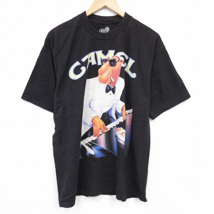 XL★古着 半袖 Tシャツ メンズ キャメル コットン クルーネック USA製 黒 ブラック 25jul29 中古