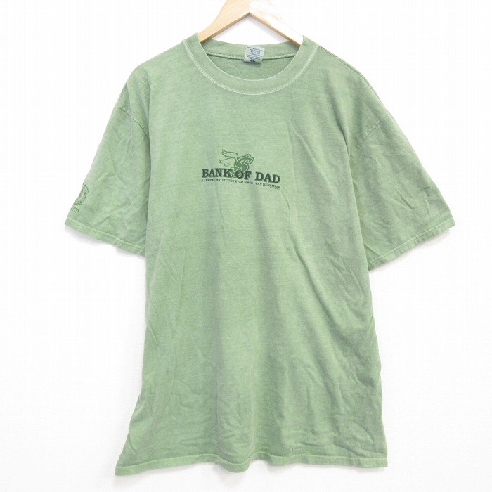 XL★古着 Crazy Shirts 半袖 Tシャツ メンズ バンク コットン クルーネック 薄緑 グリーン 霜降り 25jul30 中古