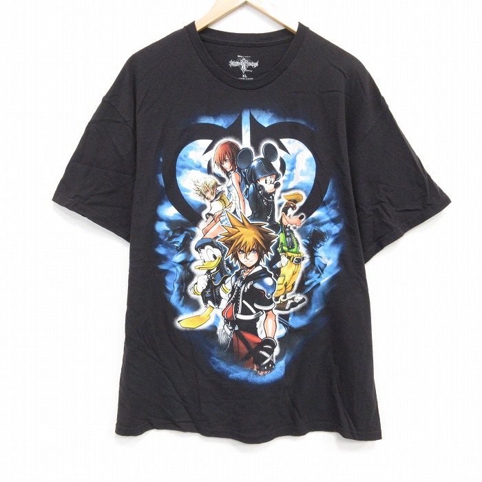 XL★古着 半袖 Tシャツ メンズ ディズニー DISNEY キングダムハーツ コットン クルーネック 黒 ブラック 【spe】 25jul30 中古
