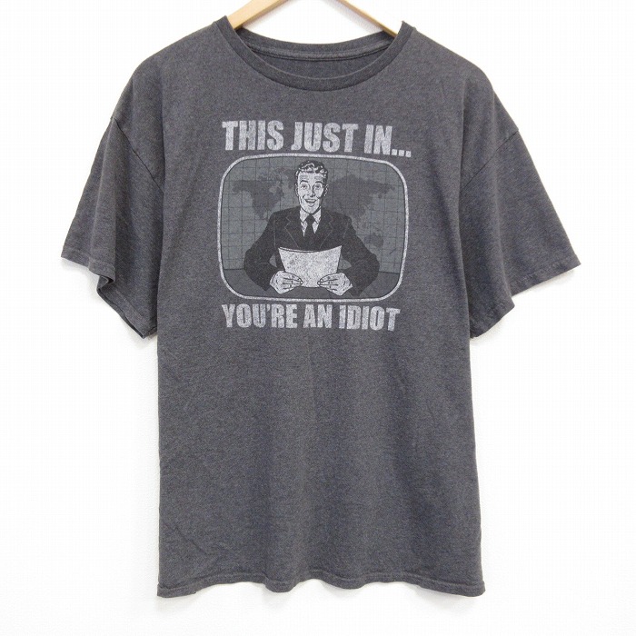 XL★古着 半袖 Tシャツ メンズ THIS クルーネック 濃グレー 霜降り 25jul30 中古