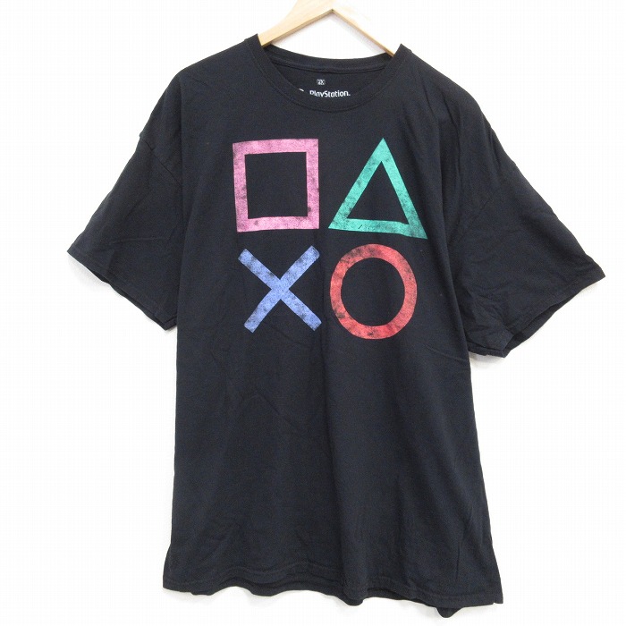 XL★古着 リップルジャンクション 半袖 Tシャツ メンズ プレイステーション 大きいサイズ コットン クルーネック 黒 ブラック 25jul30 中古