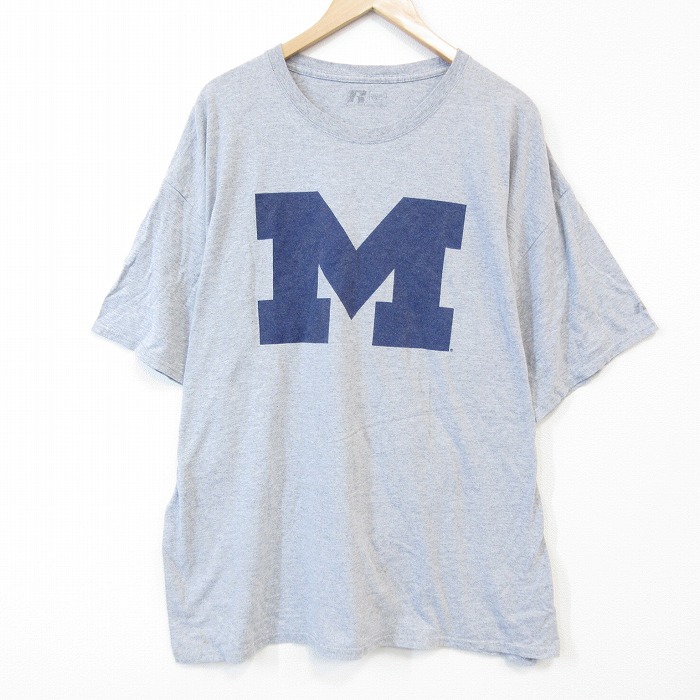 XL★古着 ラッセル 半袖 Tシャツ メンズ M 大きいサイズ クルーネック グレー 霜降り 25jul30 中古