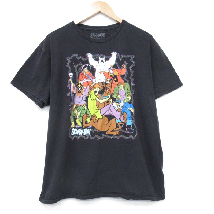 【20%OFF】XL★古着 半袖 Tシャツ メンズ アニメ スクービードゥー 大きいサイズ コットン クルーネック 黒 ブラック 25jul31 中古