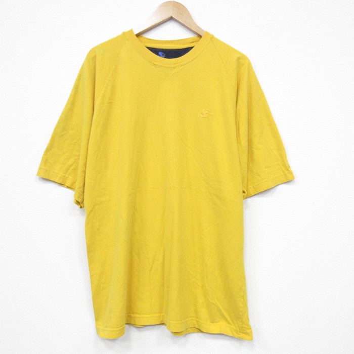 XL★古着 スターター STARTER 半袖 Tシャツ メンズ ワンポイントロゴ 大きいサイズ コットン クルーネック 黄 イエロー 25jul31 中古