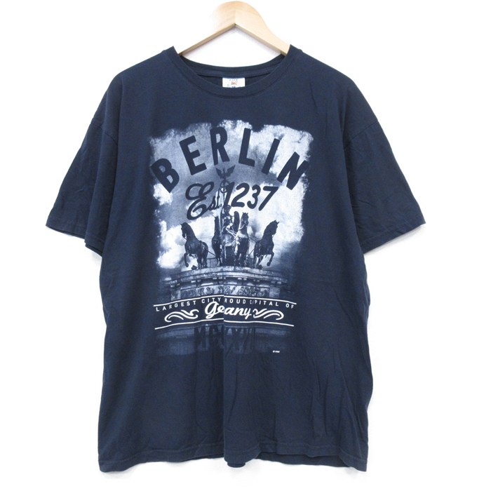 XL★古着 半袖 Tシャツ メンズ ベルリン 大きいサイズ コットン クルーネック 黒 ブラック 25jul31 中古