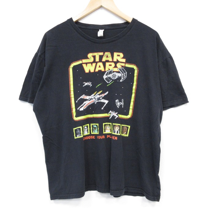 XL★古着 半袖 Tシャツ メンズ スターウォーズ STAR WARS スターファイター 大きいサイズ コットン クルーネック 黒 ブラック 25jul31 中古