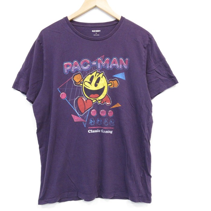 【20%OFF】XL★古着 オールドネイビー 半袖 Tシャツ メンズ ゲーム パックマン コットン クルーネック 濃紫 パープル 25jul31 中古